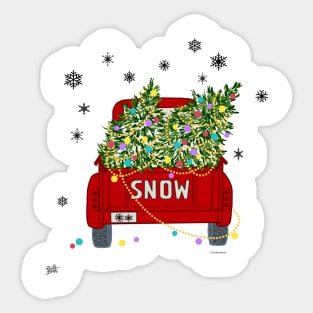 Christmas Tree Vintage Truck Snow Snowflakes Sticker